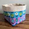 Vintage barkcloth fabric basket