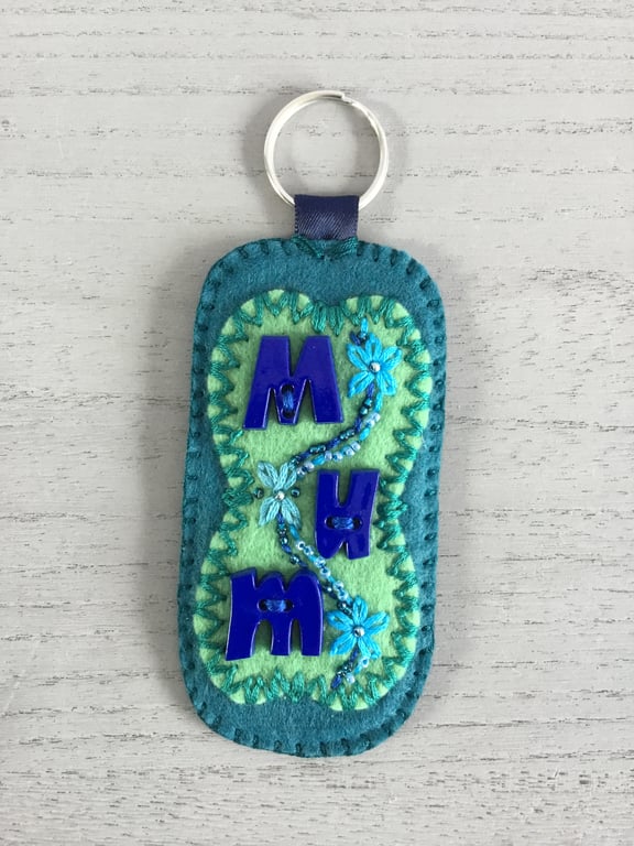 Hand Embroidered Mum Keyring or Bag Charm 