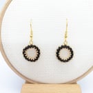 Spring Beaded Wreath Earrings - Black and Gold