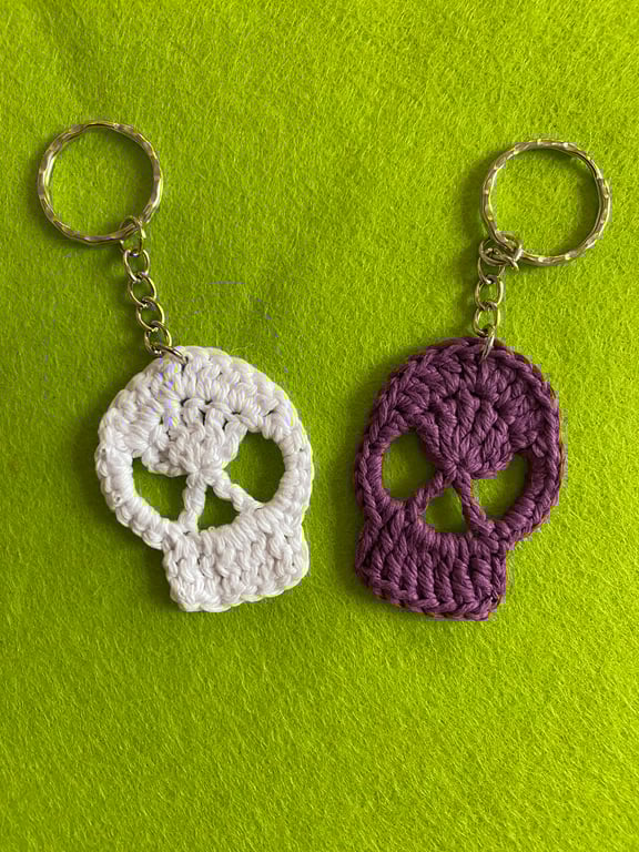 Handmade Crocheted Spooky Halloween Skull Bag Charm Key Chain