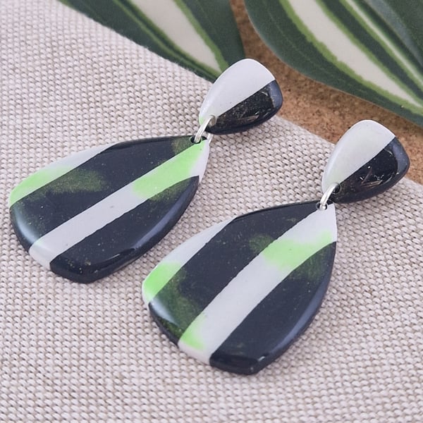 Beetle Juice inspired Clay Earrings