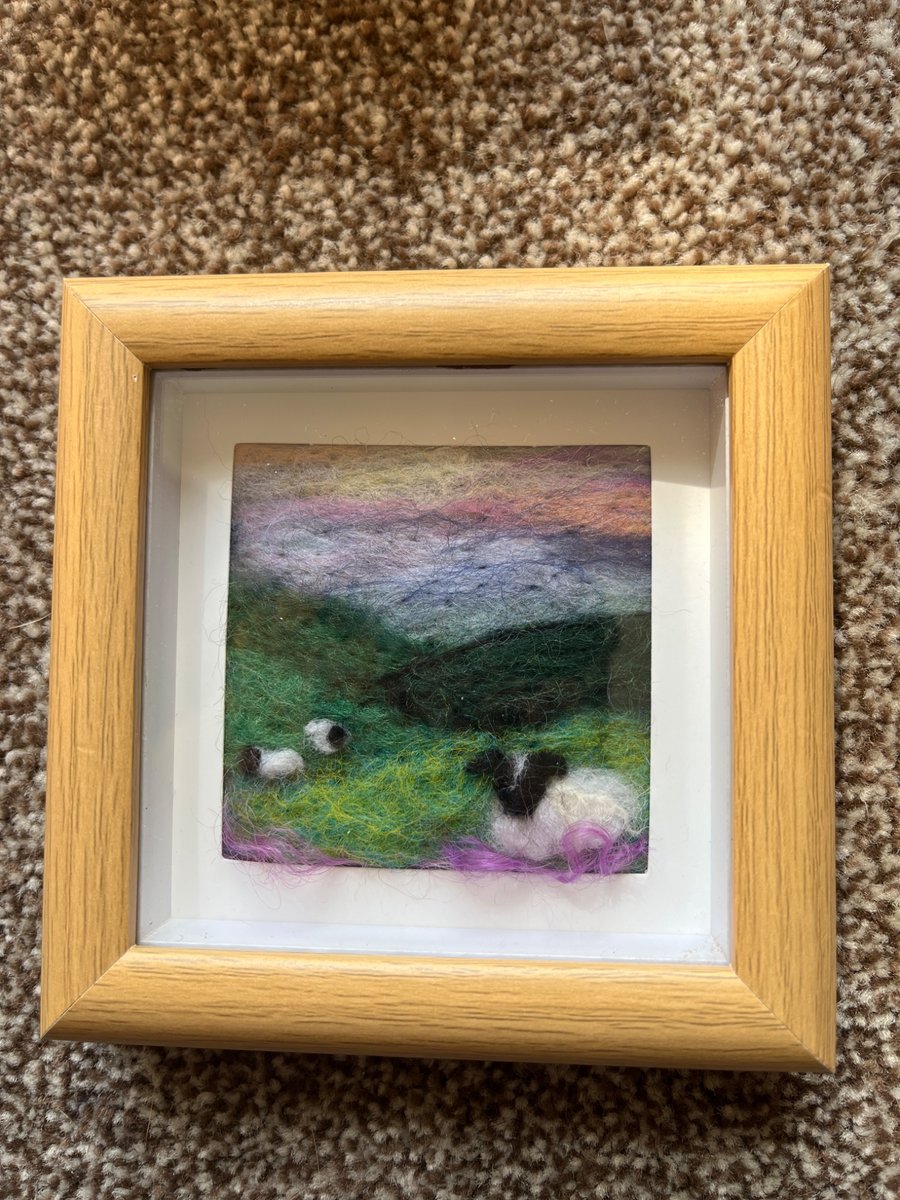 North York moors sunset with grazing sheep needle felt  box frame 