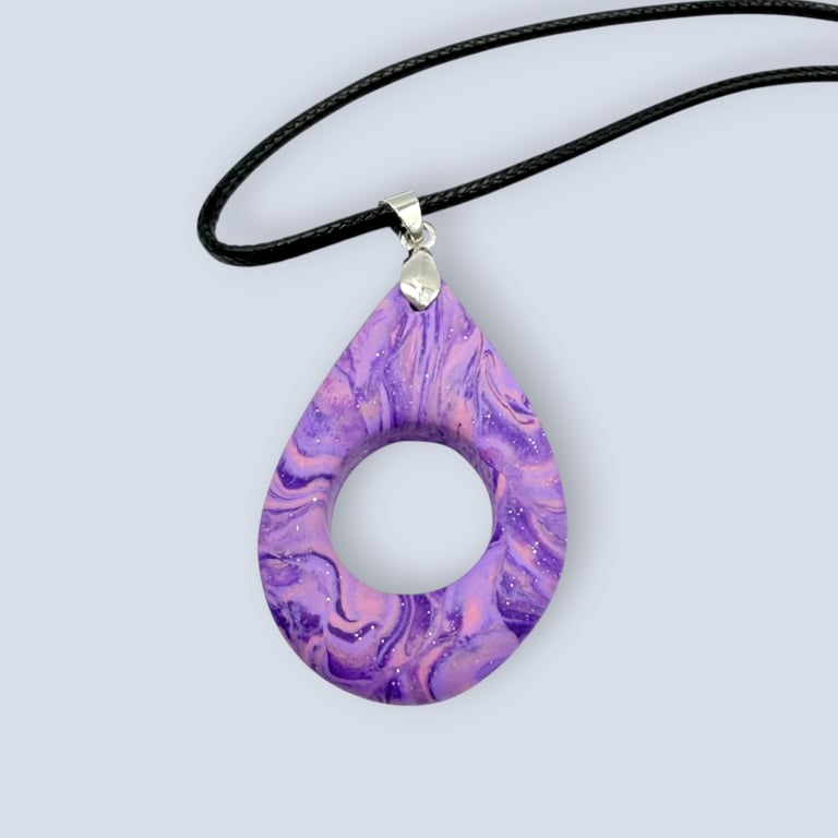 Pink and Purple Marbled Glasses Holder Necklace with Black Waxed Cord