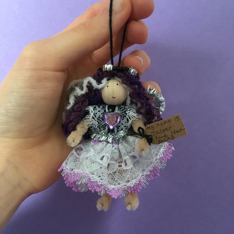 Tiny Purple, Grey, Black And White Fairy Doll Decoration 