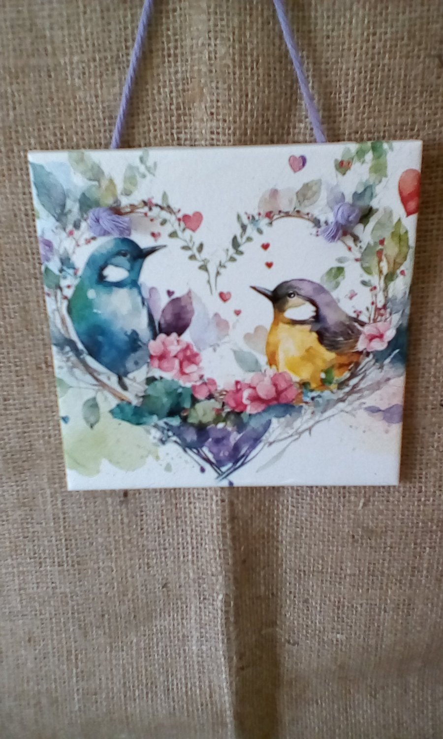 Decoupage Wall Tile Wild Birds 15cm Sq Unique Gift ,Home Decor 