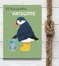 Greeting card male relative friend- cute puffin card illustration
