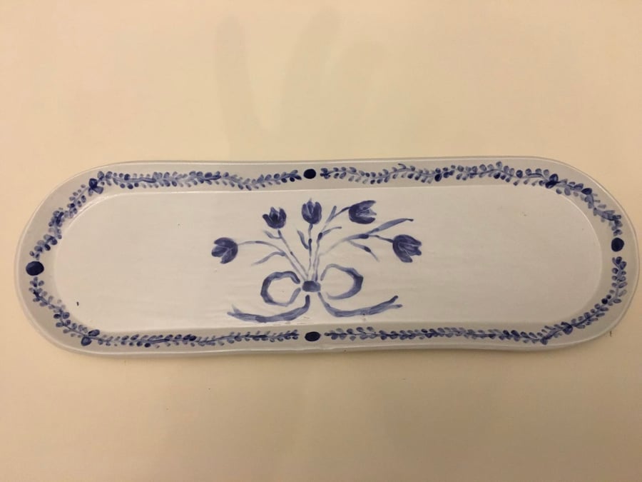 Delft inspired Hand made and hand painted ceramic tray
