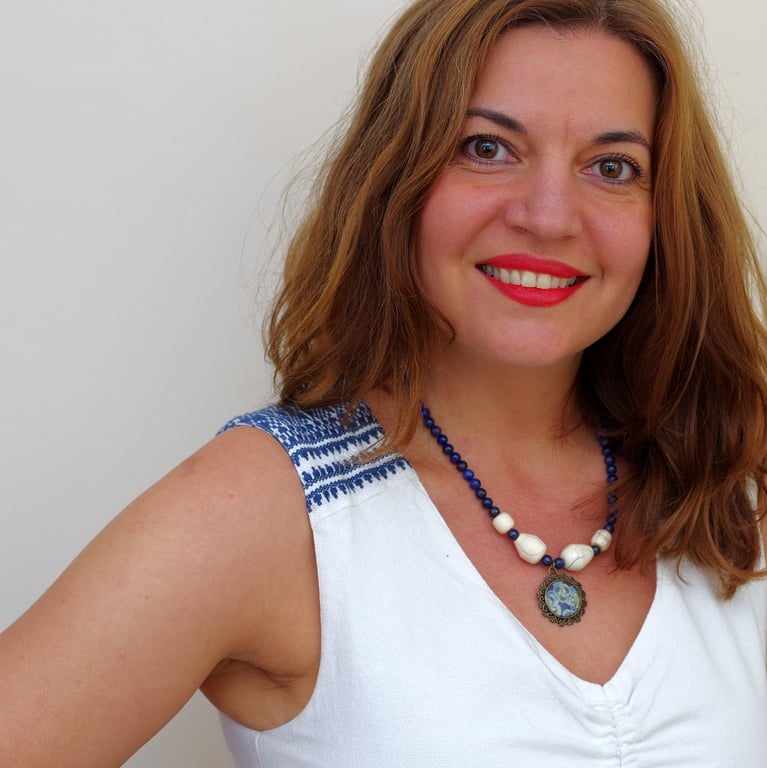 Navy Blue Pendant Necklace with Flowers Art Print and Lapis Lazuli Gemstones