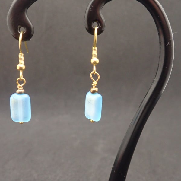 Blue frosted glass beaded earrings
