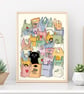 Cute Cat And Bag Print 2, The Cat's Out Of The Bag Wall Art Print, Secret Is Out - Image 1
