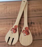 Wooden Salad Servers Decorated With Squirrels - Image 1