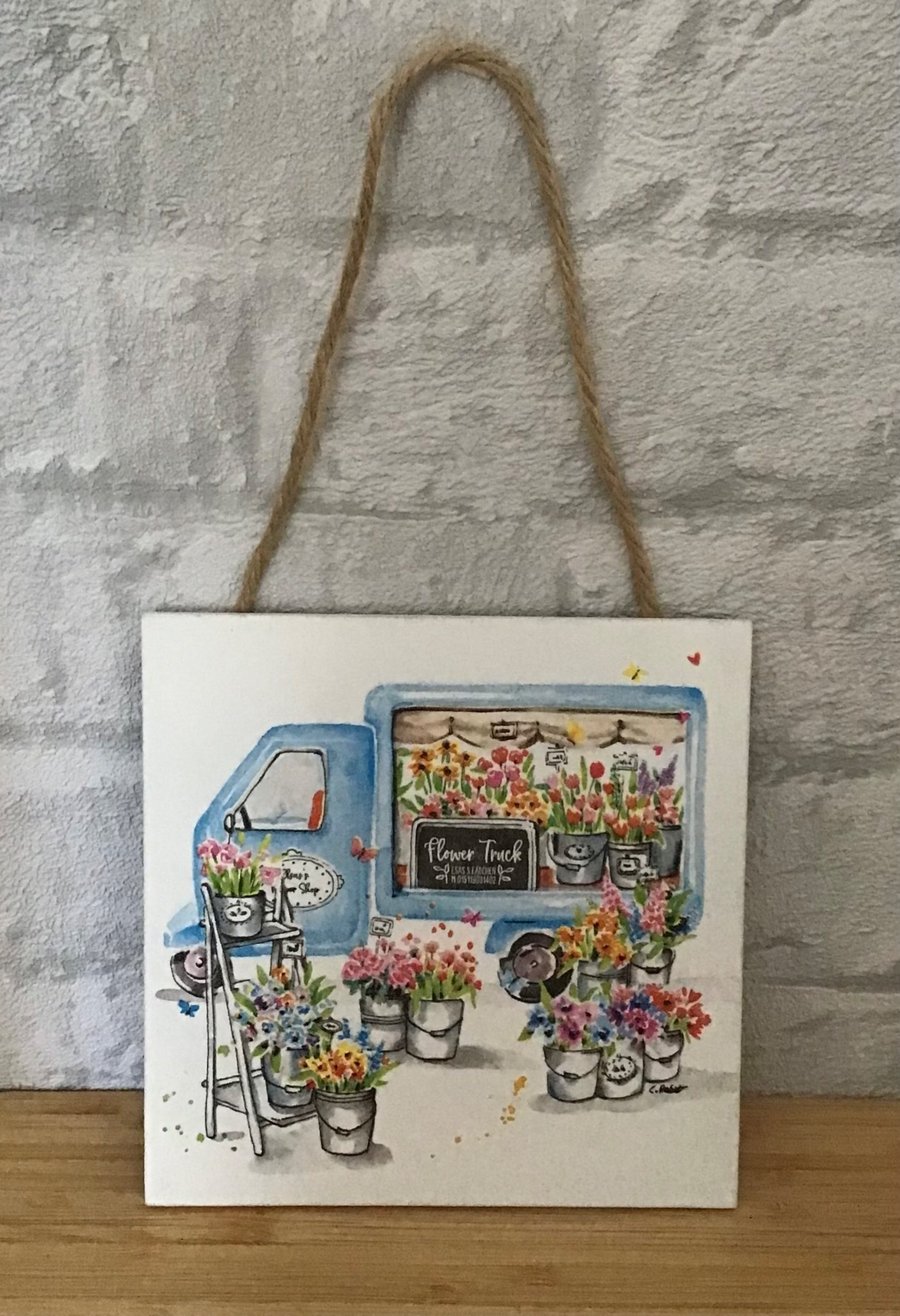 Hand-made wooden wall plaque. Flower truck wat... - Folksy