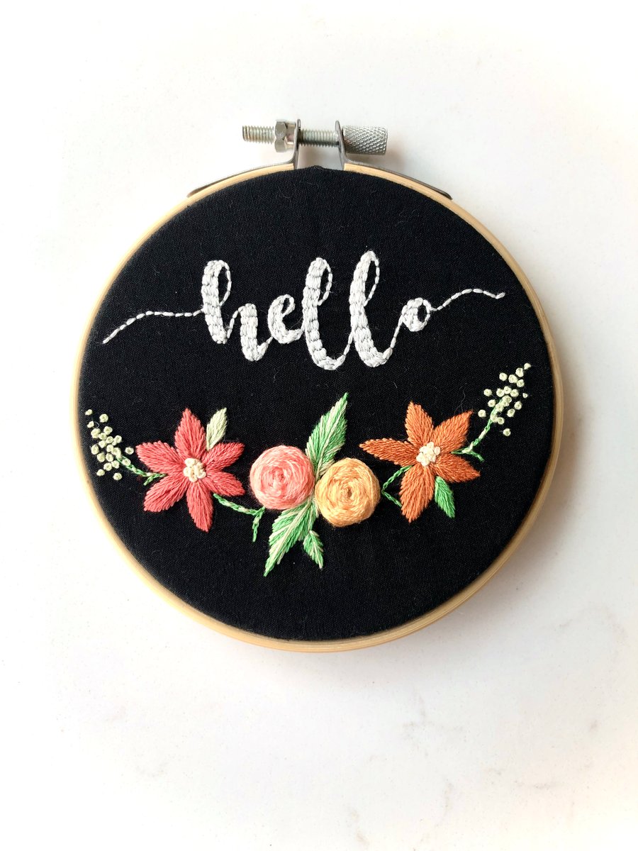 Hello, Handmade Embroidery Hoop, Wall Hanging, Personalised Embroidery Art,