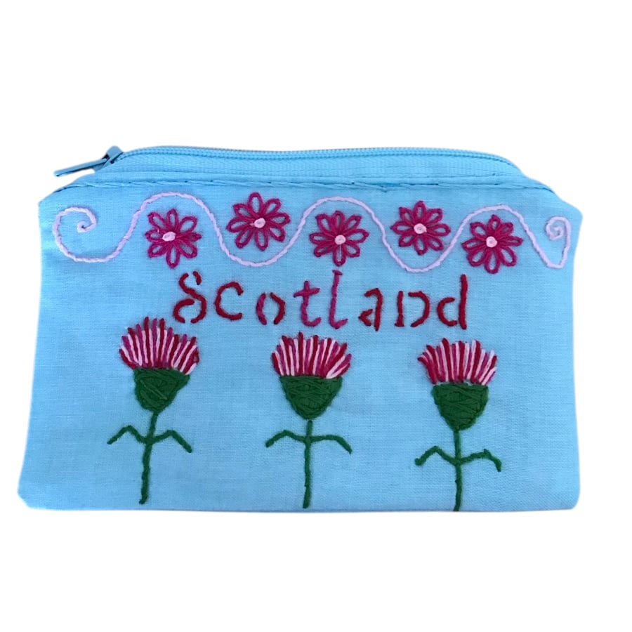 Red and pink Scottish thistle purse