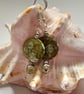 Designer Prehnite & Printed Shell Earrings Silver Plated - Image 3
