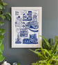 Ashby de la Zouch Original Lino Print in Blue - Image 5