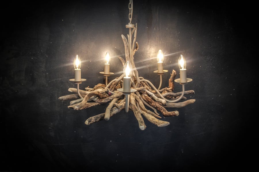 Driftwood Chandelier,5 light Chandelier, Drift Wood lighting ,adjustable chain 