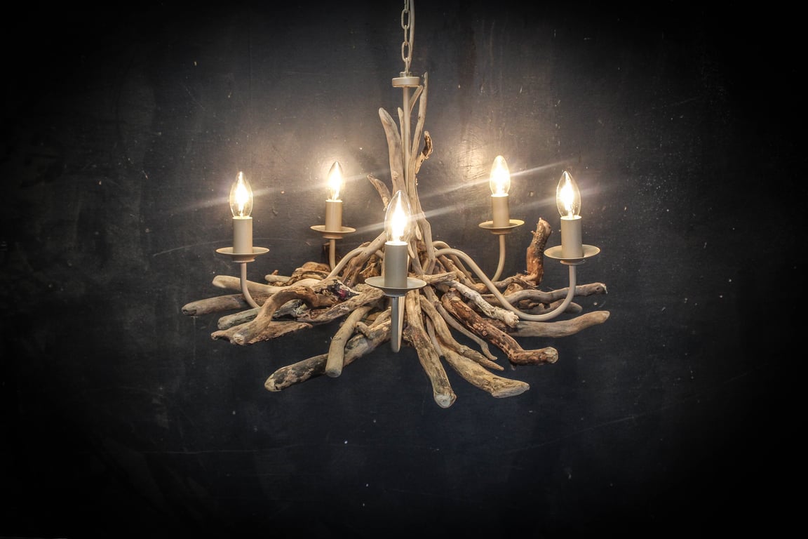Driftwood Chandelier,5 light Chandelier, Drift Wood lighting ,adjustable chain 