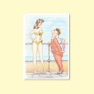 Seaside Postcard Greetings Card - Pencil Drawn Nostalgia Illustration