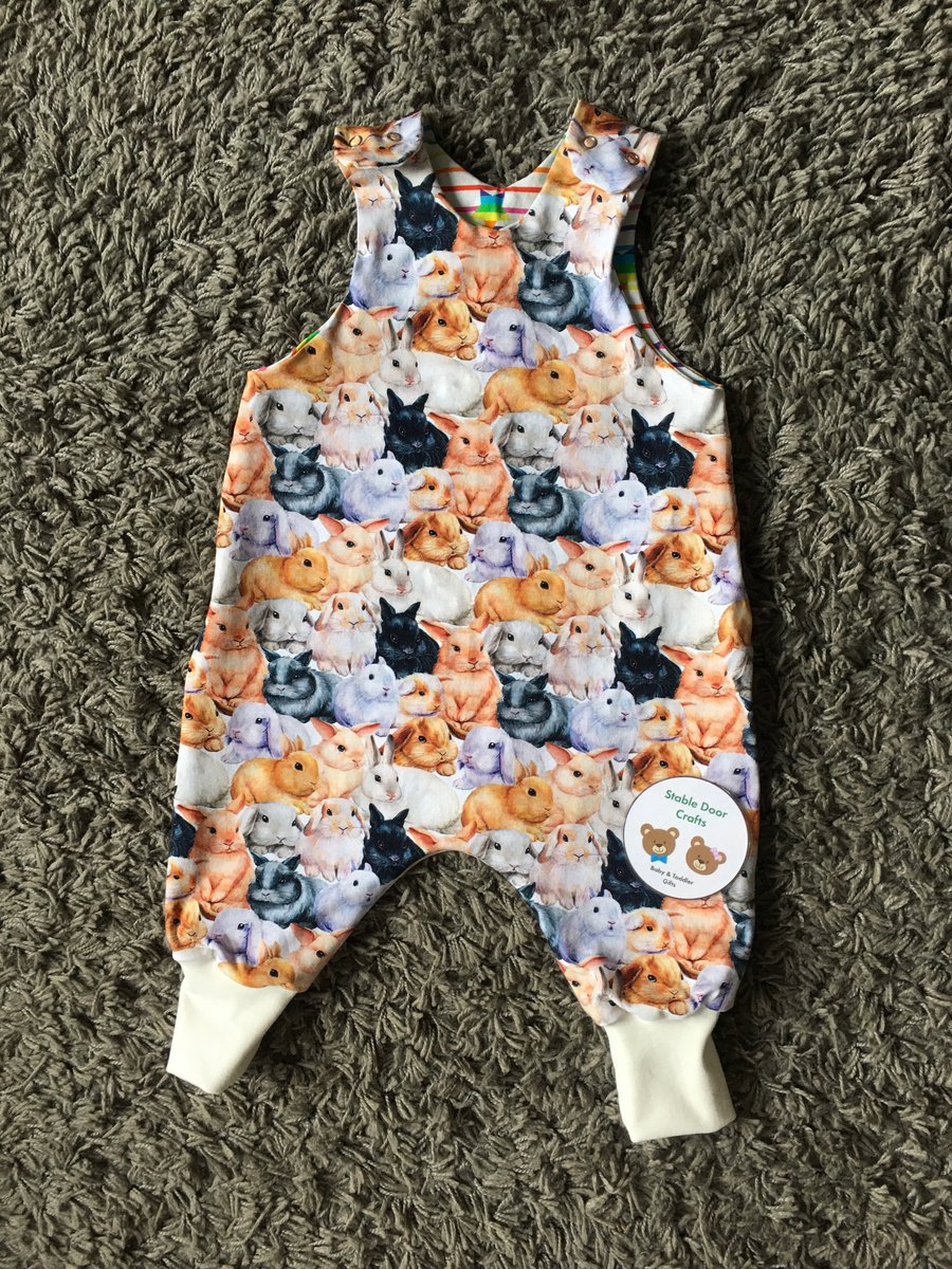 Reversible romper, age 6 months - bunny and stars
