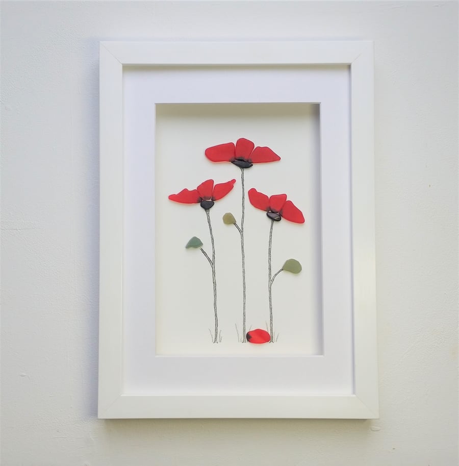 Poppies, Sea Glass Poppy, Red Flowers, Unusual Gifts for Women, Anniversary Gift