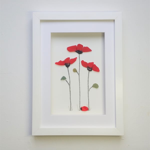 Poppies, Sea Glass Poppy, Red Flowers, Unusual Gifts for Women, Anniversary Gift