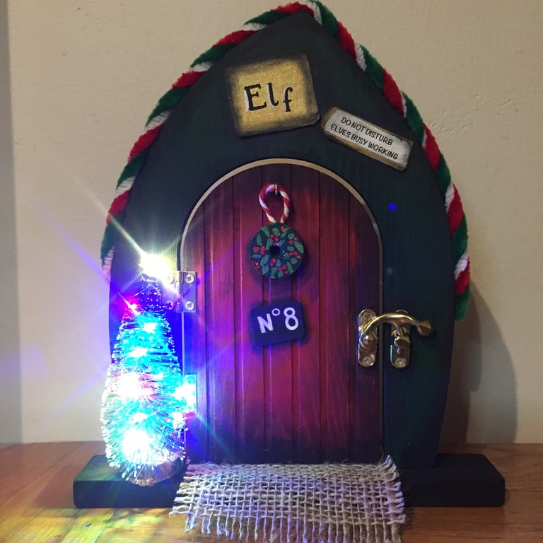 Elf Door With Christmas Tree Fairy Lights
