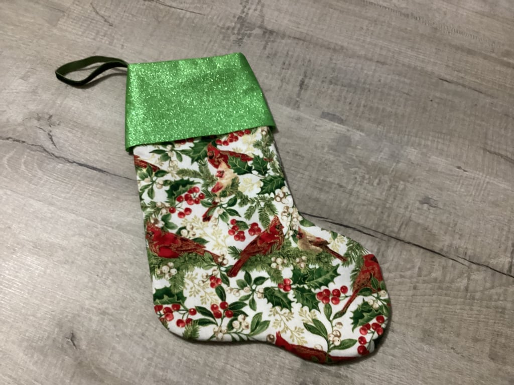 Paradise bird Christmas stocking, berries , floral.