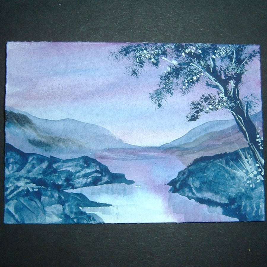 Art painting aceo SFA original paintings purple landscape river 65