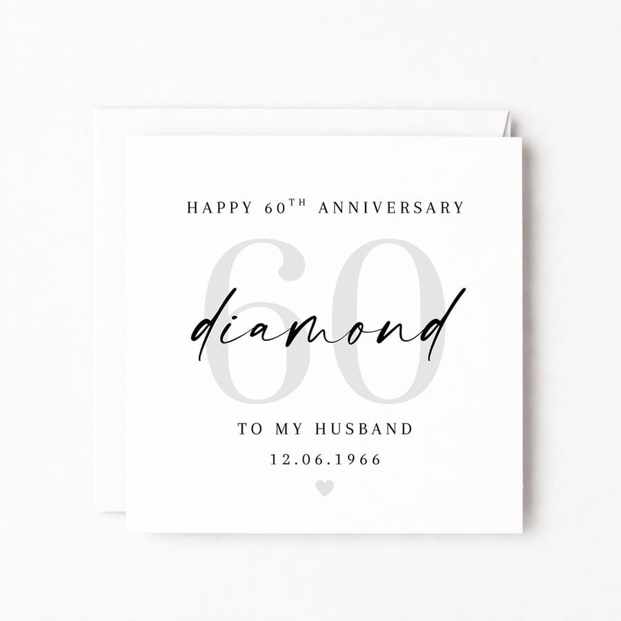 Personalised 60th Anniversary Card – Diamond Anniversary for Husband or Wife