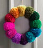 Wool Pompom Wreath, Rainbow Colours, Plush Door Hanging, Maximalism Interiors.
