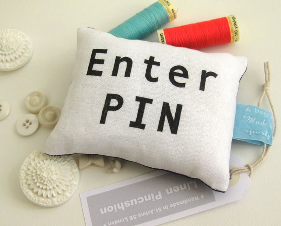'Enter Pin' Linen Novelty Pin Cushion