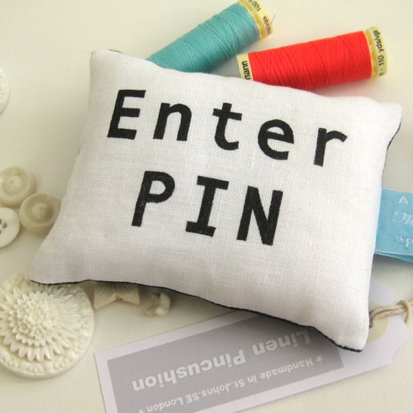 'Enter Pin' Linen Novelty Pin Cushion