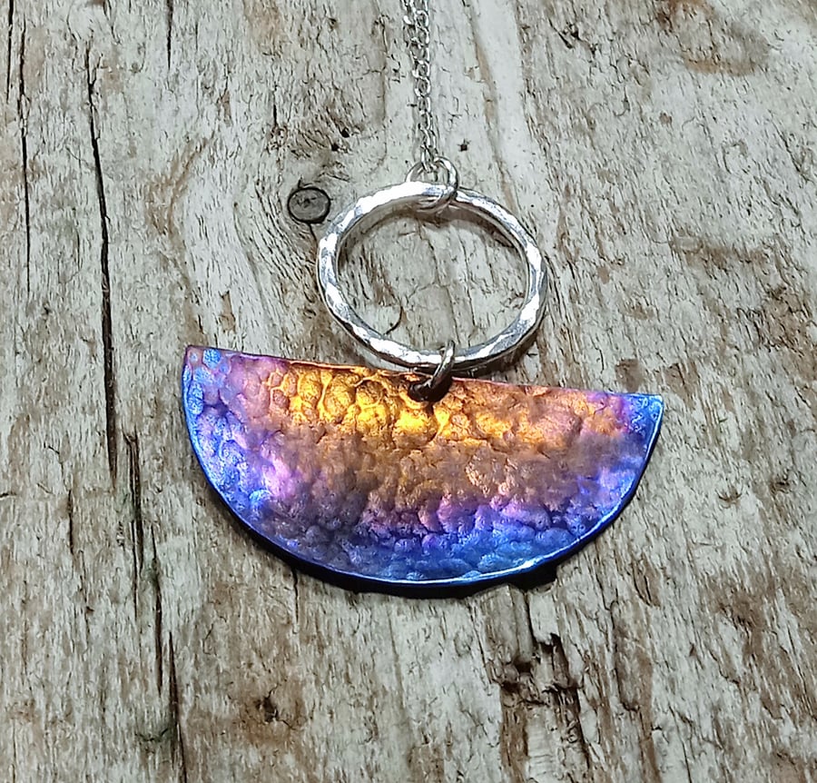 Sterling Silver and Coloured Titanium Pendant Necklace - UK Free Post