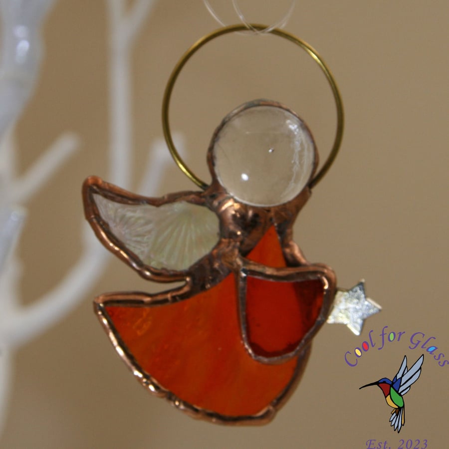 Handmade stained glass angel tree hanging ornament