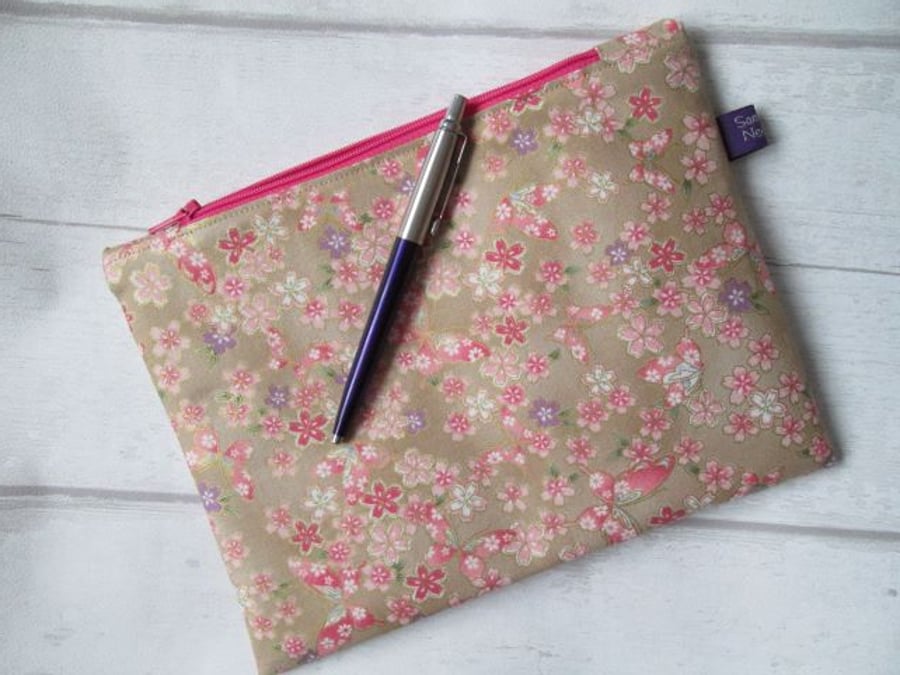Butterflies & Flowers Pencil Case, Zip Top Bag, Make Up Bag, Storage Bag
