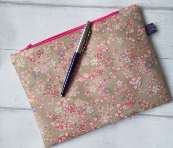 Butterflies & Flowers Pencil Case, Zip Top Bag, Make Up Bag, Storage Bag
