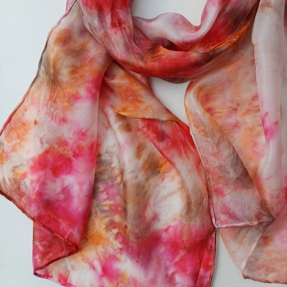 Pure Silk Hand Dyed Scarf in Vibrant Oranges.  'Sunset'