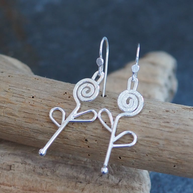 Silver Spiral Flower Dangle Earrings