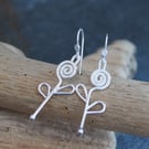Silver Spiral Flower Dangle Earrings