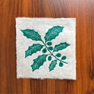 PERFECTLY IMPERFECT Green Holly Branch Original Lino Print