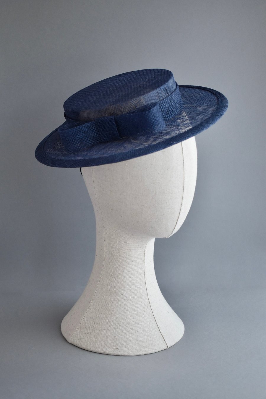 Handcrafted Percher Style Navy Blue Boater Hat
