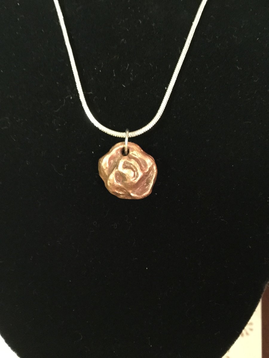 Little Rose Hand Crafted Solid Copper Pendant on 16” 925 Sterlin silver chain