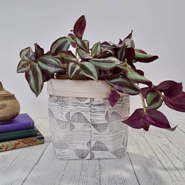 Hand Printed Linen Storage Basket, Storage Pot, Plant Pot - Lavender Grey