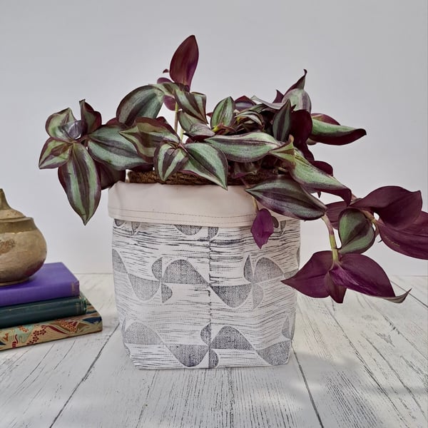 Hand Printed Linen Storage Basket, Storage Pot, Plant Pot - Lavender Grey