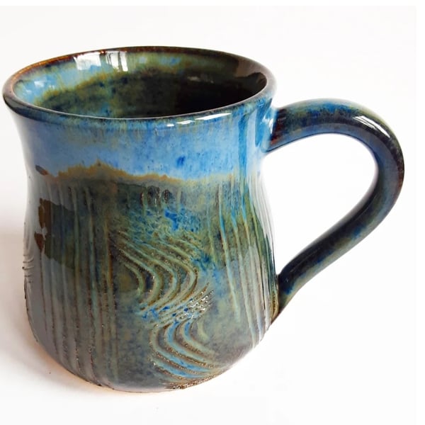Blue Textured Mug - Hand Thrown Stoneware Ceramic Mug 