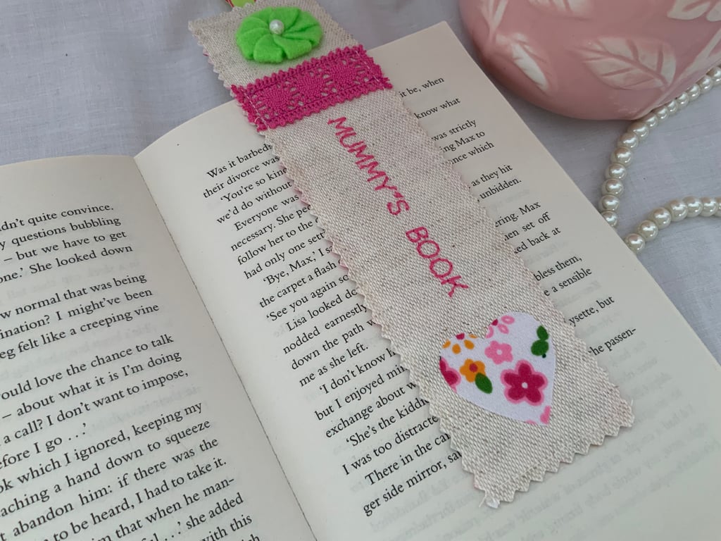 Linen Fabric Bookmark, Personalised Bookmark, Mother’s Day, Gift for Mum