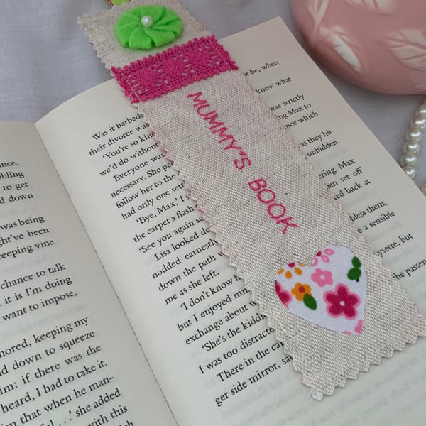Linen Fabric Bookmark, Personalised Bookmark, Mother’s Day, Gift for Mum