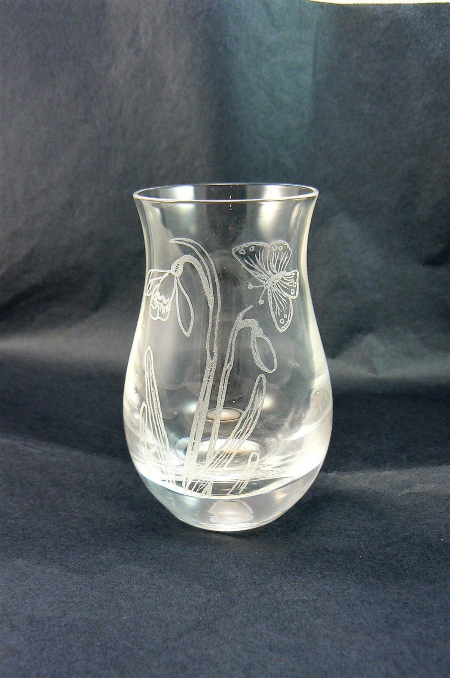 small bud vase ( snowdrop and butterfly) ,lead crystal
