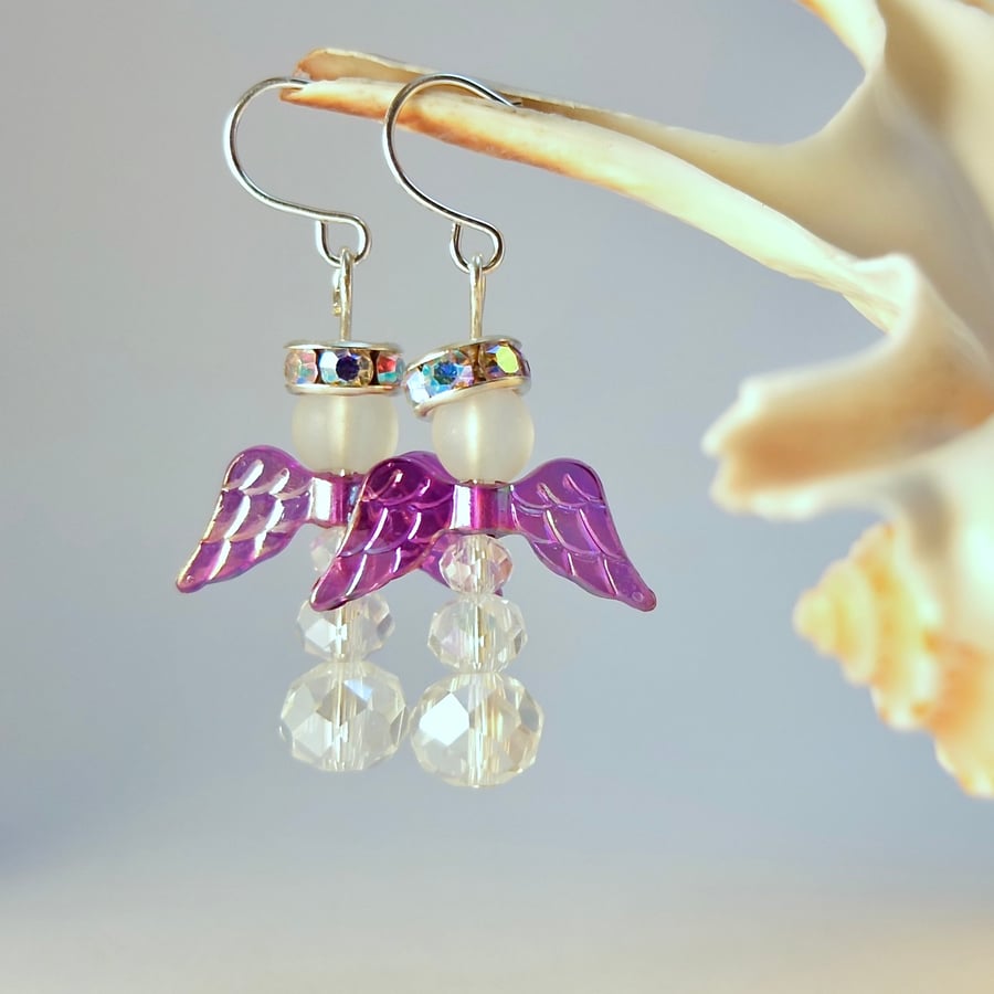 Christmas Angel Earrings, Secret Santa, Stocking Filler, Sparkly Festive Gifts 